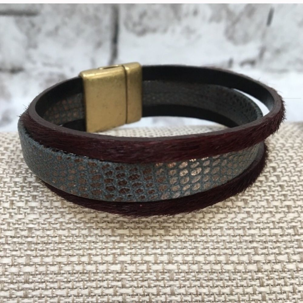 Maroon & Grey Custom Italian Leather Bracelet